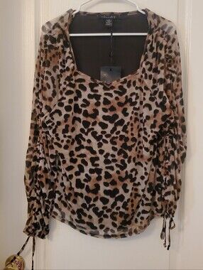 A Love Story Leopard Print Long Sleeve Blouse in Brown and Black